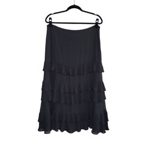 Express Black Tiered Ruffle A-Line Midi Length Skirt Women's Size 13/14